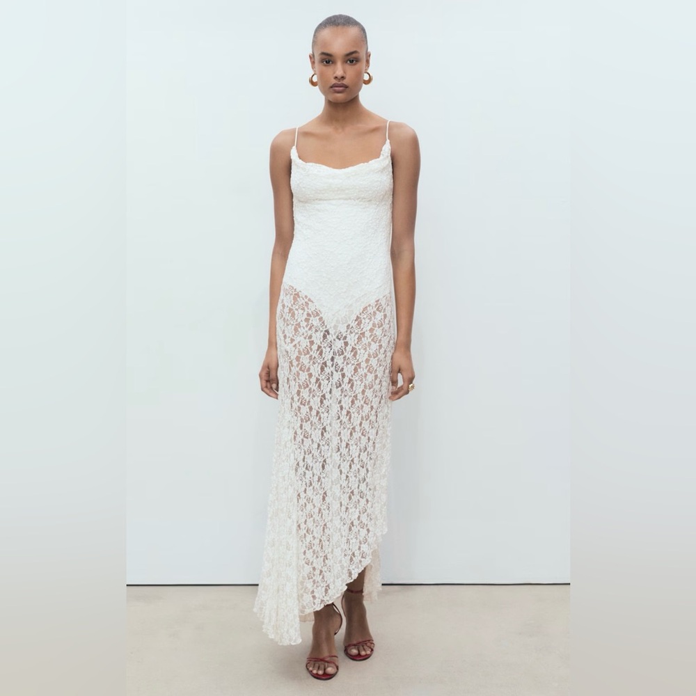 Mango Lace Dress with Draped Neck